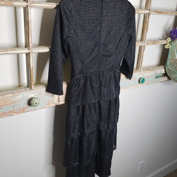 C&M Collection Black Tiered Dress With 3/4 Sleeves & metal studs size 36 / 6 - Picture 3 of 16
